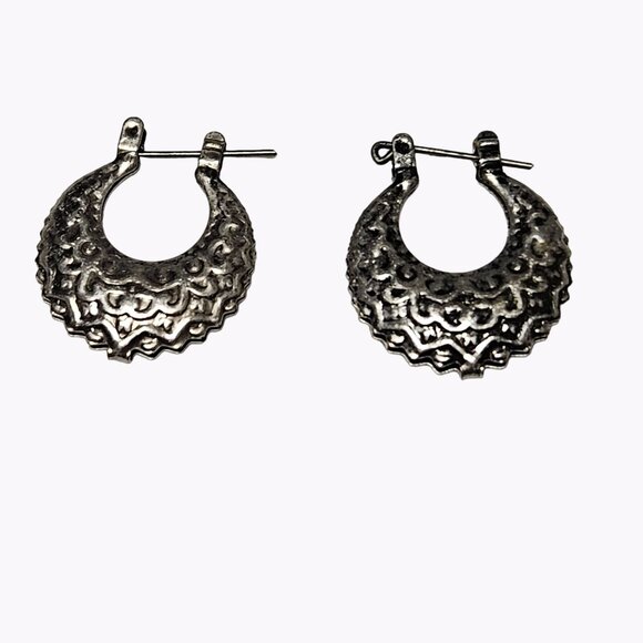 Boho Elegant Filigree Hoop Earrings Silver Tone Statement Fashion Jewelry Women - Picture 2 of 3